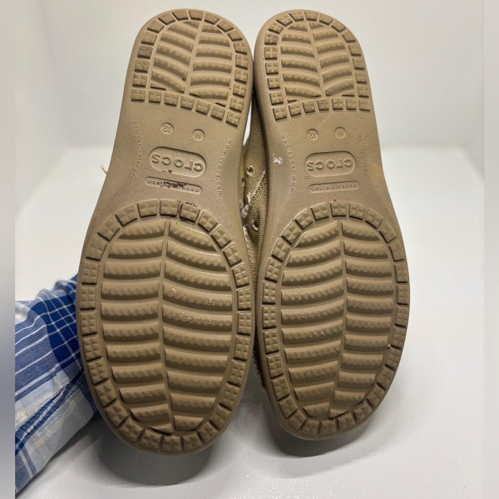 Crocs Santa Cruz Canvas Loafers Men’s 12 Tan Slip On Casual Comfort Shoes - Picture 9 of 15